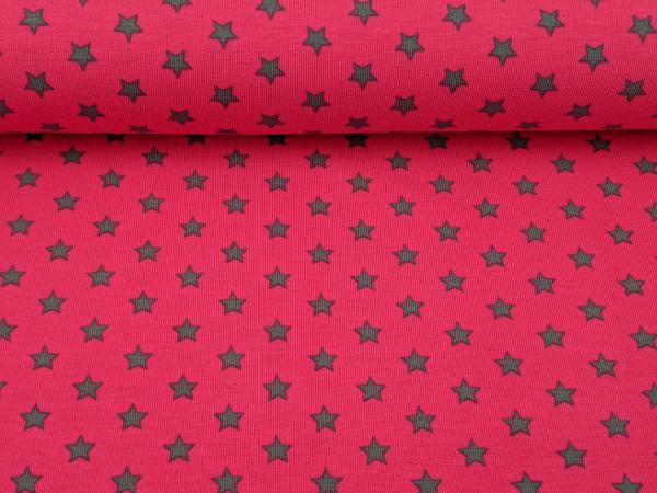 Reststück Baumwolljersey Sterne Pink/Grau 80 x 150 cm